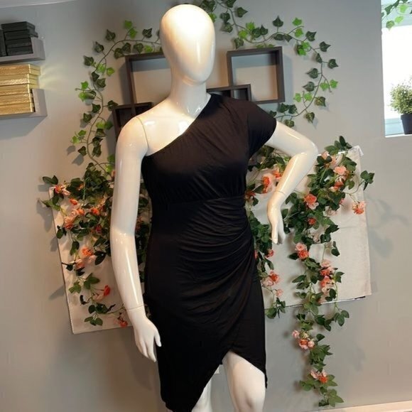CUPSHE Cotton‎ Blend One Shoulder Pleated Jersey Asymmetrical Dress Size Large - Picture 6 of 11